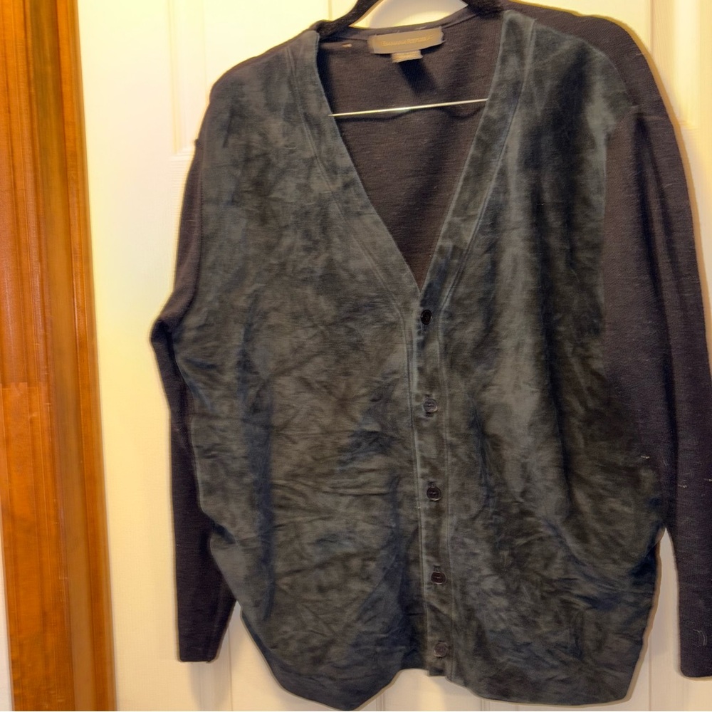 Vintage Banana Republic Black Suede Leather Wool Cardigan Jacket button Large